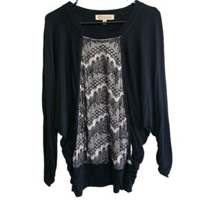 Democracy Womens Blouse w/2Pockets Bat Wing Long Sleeve Retro Style Stretchy  M.